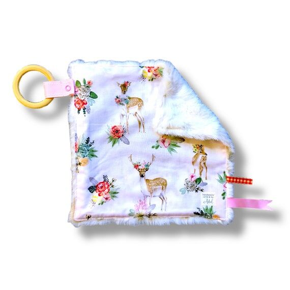 Woodland Deer Lovey: Pink Floral Binky Blanke...