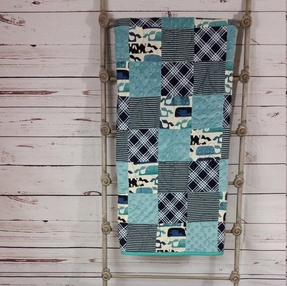 Patchwork baby boy quilt -- Soft minky baby b...