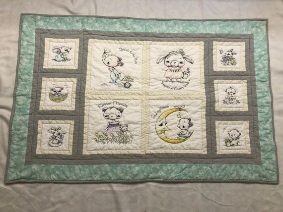 Handmade Flannel Baby Quilt with Bunnies and ...