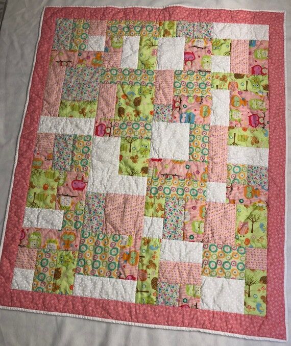 Handmade Pink Patchwork Baby Quilt featuring ...