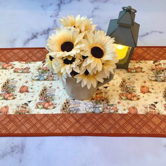 Handmade Quilted Fall Table Runner: 15"...