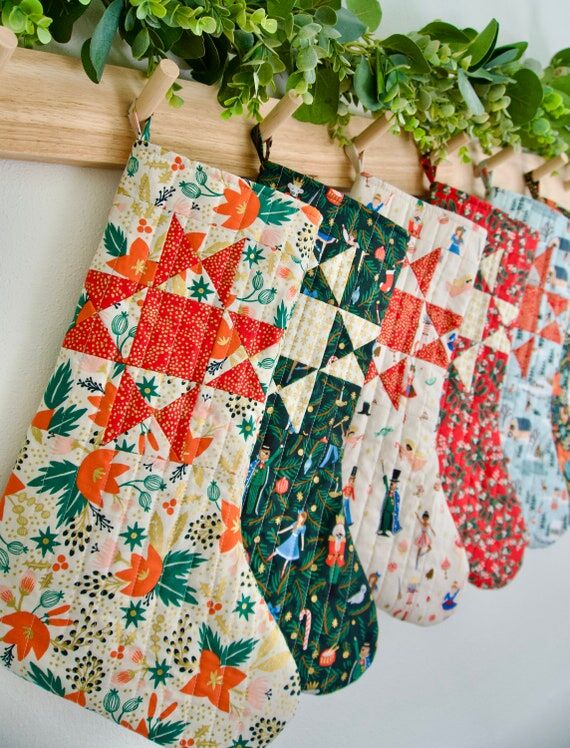 Cream Poinsetta Handmade Quilted Stocking...