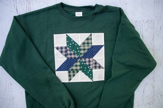 Quilt Block Sweatshirt- Handmade 4-Color Star...