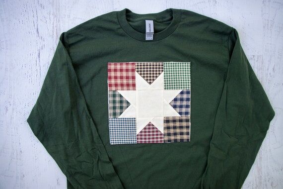Handmade 9-Patch Star Quilt Block Shirt- Plai...