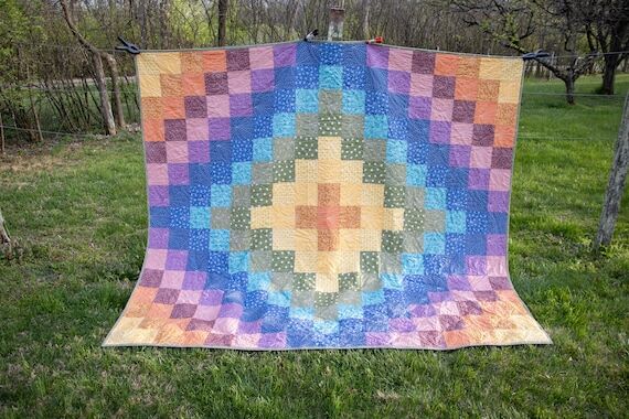 Queen Size Floral Quilt – Muted Rainbow Col...