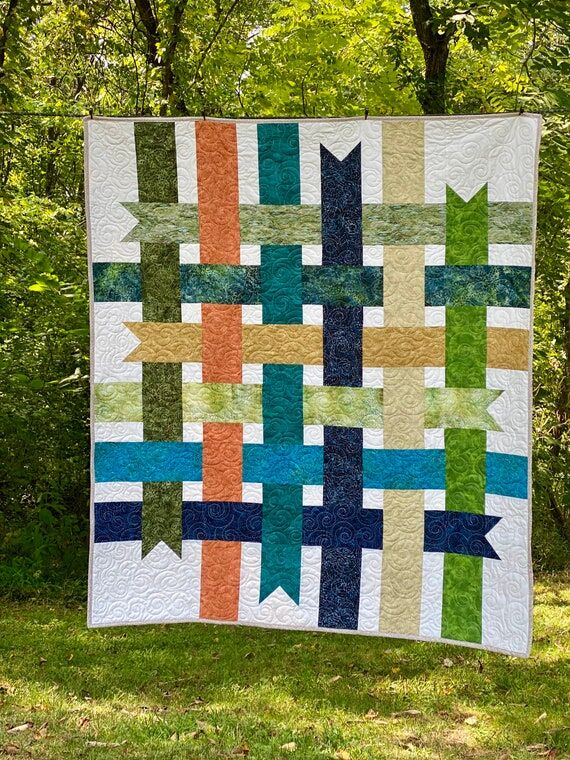 Handmade Ribbon Quilt: Custom Cotton Throw La...