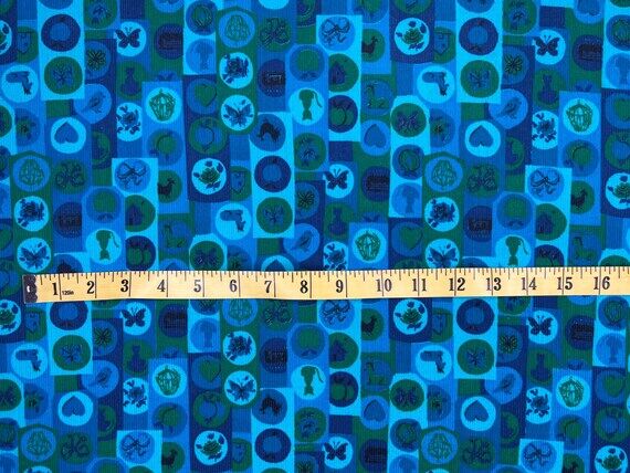 Vintage Corduroy Fabric, Novelty Print Pinwal...