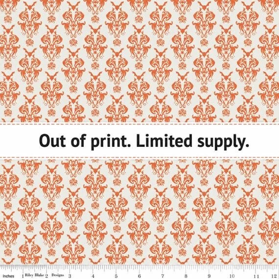 Halloween Fabric – Orange Damask with Tiny ...