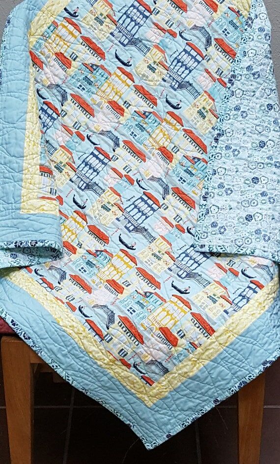 Handmade Venice Print Baby Quilt, Nursery Cot...