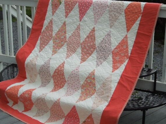 Handmade Argyle Quilted Throw Blanket: Peach ...