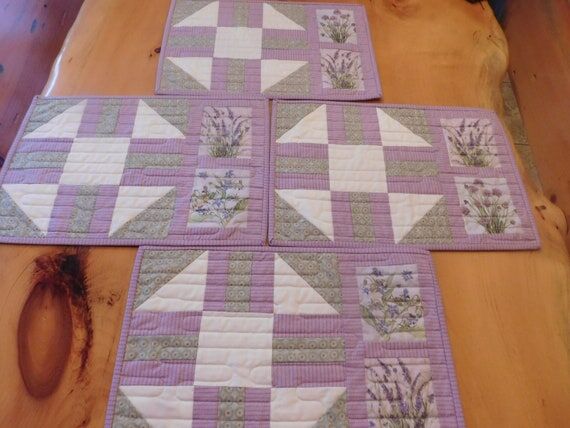 Handmade Placemats/ lavendar and mint gren/ h...