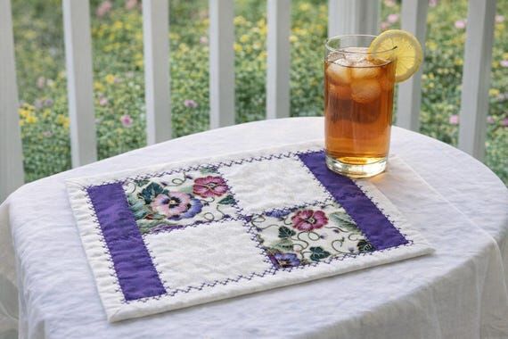 Quilted Mug Rug • Large Coaster • Purple ...