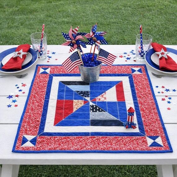 Patriotic Quilted Table Topper • Red White ...