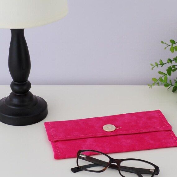 Soft Fabric Glasses Case, Hot Pink Strawberry...
