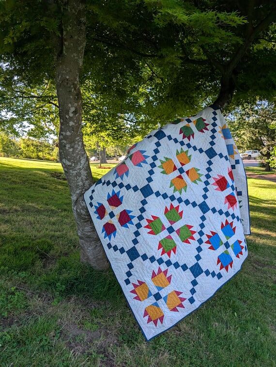 Handmade Bear Paw Quilt: Bright Cotton Fabric...