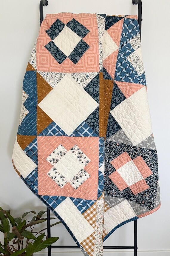 Handmade Throw Quilt: Meadowland pattern, Ran...