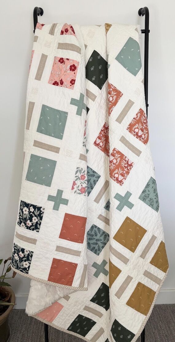 Handmade Throw Quilt: Garden Dreams Fabric, f...