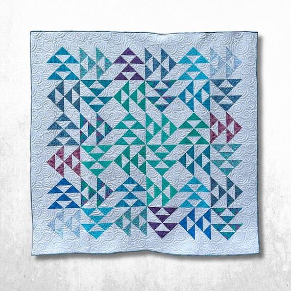 Handmade Modern quilt in Blue, Green and Purp...