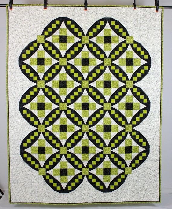 Handmade Patchwork Throw Quilt, Lime Green an...