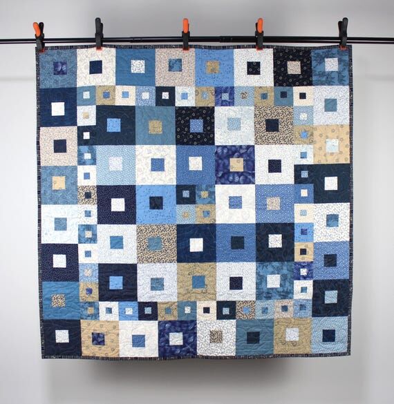 Patchwork Throw Quilt - Scrappy Shades of B...