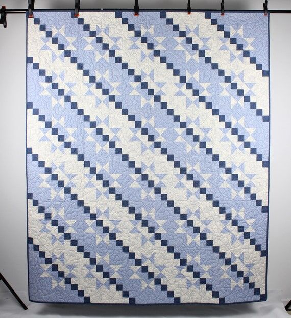 Patchwork Star Throw Quilt in Blue and Cream ...