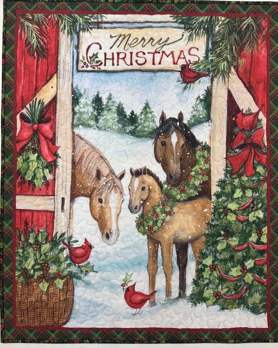 Handmade Christmas Quilt: Horses, Holiday Wal...