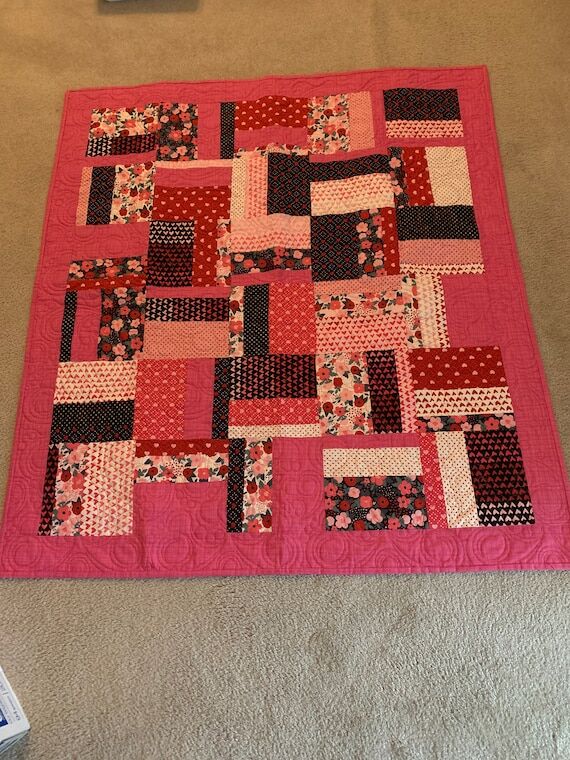 Red Sweetheart & Patchwork Quilt Homemade 45....