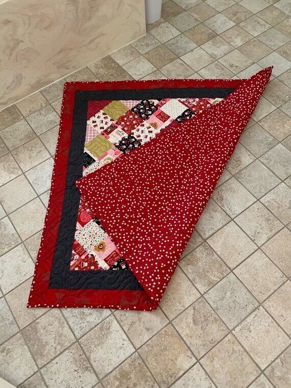 Hearts & Typewriters Patchwork Homemade Quilt...