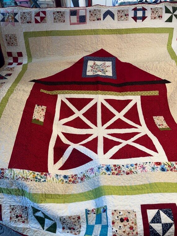 Queen Size Red Barn Quilt: All Cotton, Sample...