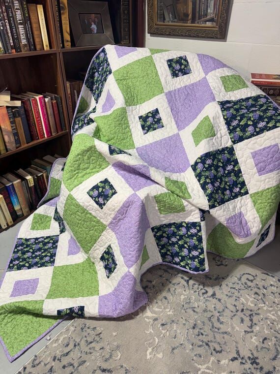 Quilt throw cotton handmade unique item 56x75...