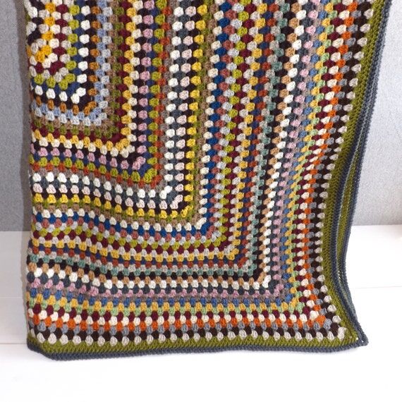 Multicolor Granny Square Crocheted Blanket...