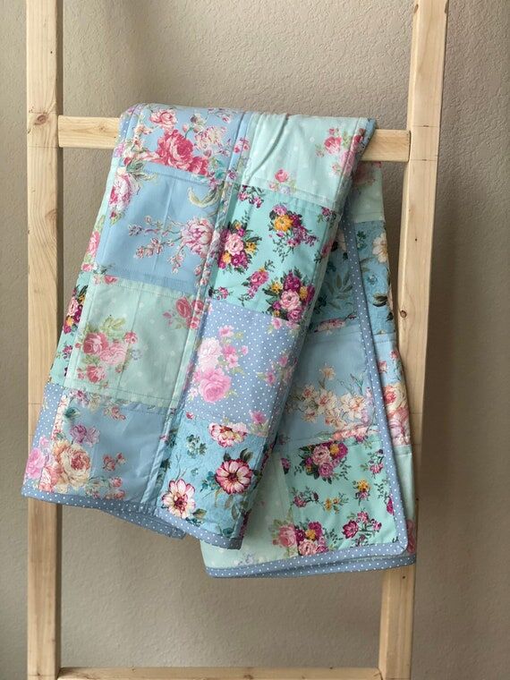 Handmade Floral Baby Quilt, Country Chic Patc...