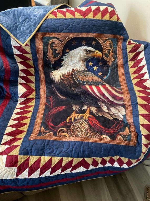 Bald Eagle Patriotic Quilt, American Flag Qui...