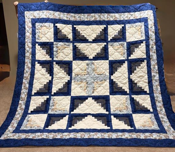 Navy & Tan Log Cabin Variation-King Size...