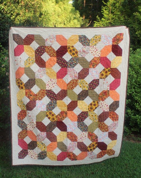 Handmade Harvest Quilt, 58x70, Autumn Patchwo...