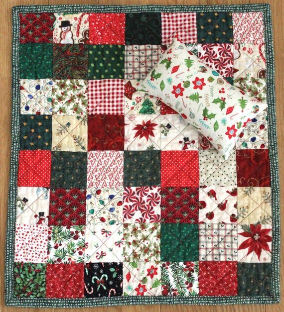 Christmas Doll Bedding Set, Handmade Quilt an...
