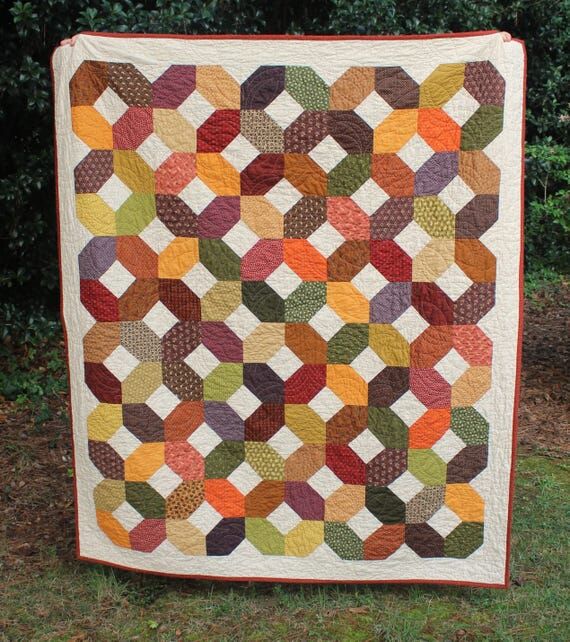 Handmade Quilt, 59x69, Cozy Autumn Colors, Pa...