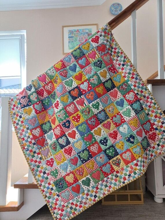 Handmade Girl Quilt, Hearts Baby Quilt, Baby ...