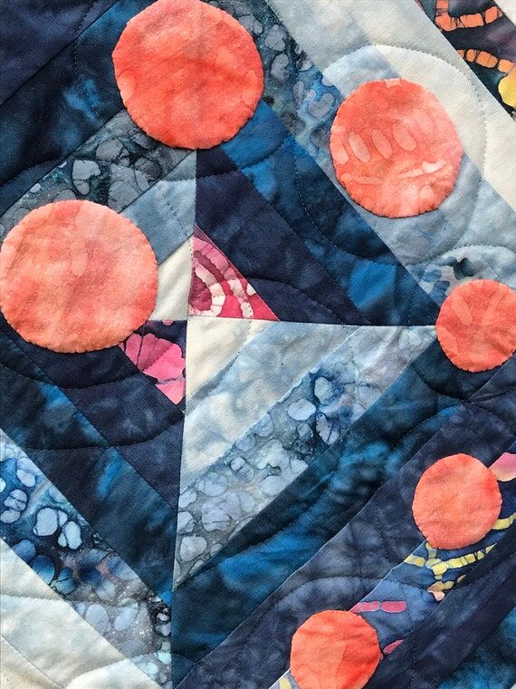 wall-hanging, blue quilt, orange quilt, appli...