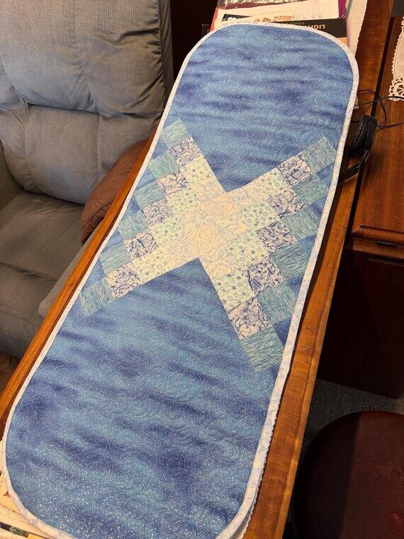 Christmas table runner, quilted in icy blues,...