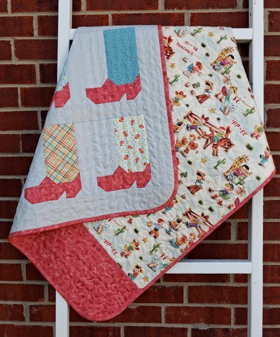 Cowgirl Boot Quilt: Western Theme Handmade Ba...