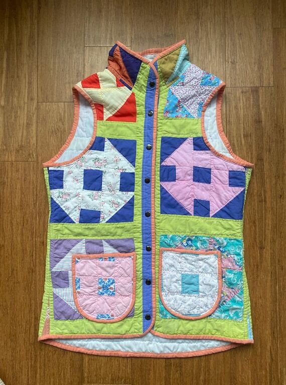 Handmade Vintage Quilt Vest: Upcycled Women's...