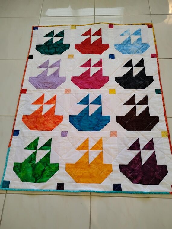 Batik Sailboat baby quilt, handmade, quilt fo...