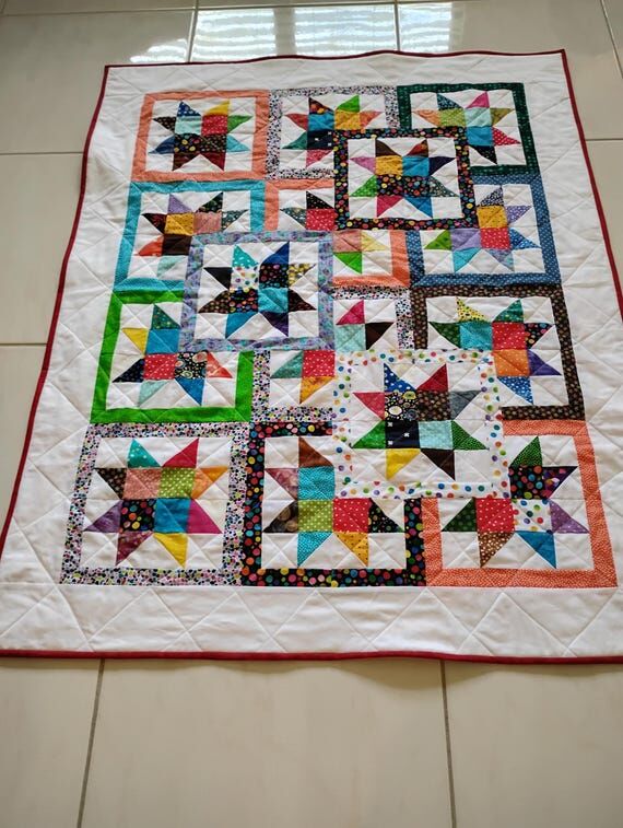 Handmade Star baby quilt,quilts for sale, han...
