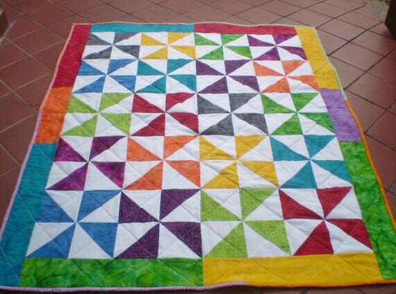 Handmade Batik Pinwheel Baby Quilt: Playful P...