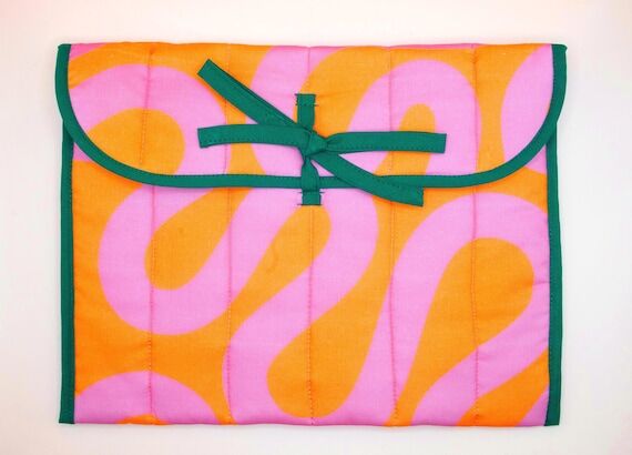 Pink & Orange Quilted Handmade Laptop Case: V...