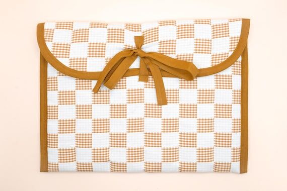 Ivory Tan Check & Gingham Quilted Handmade La...