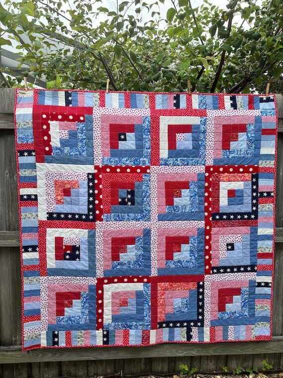 All American Log Cabin Quilt, for Couch, Back...