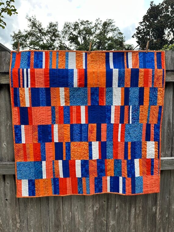 Bold Orange and Blue Lap Quilt for Cozy times...