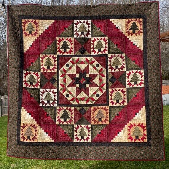 Handmade Campy Christmas Themed Quilt in Rich...